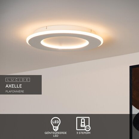 Lucide AXELLE - Plafonnière - Ø 39,6 cm - LED 3 StepDim - 1x24W 2700K - Wit Lucide AXELLE - Plafonnière - Ø 39,6 cm - LED 3 StepDim - 1x24W 2700K - Wit