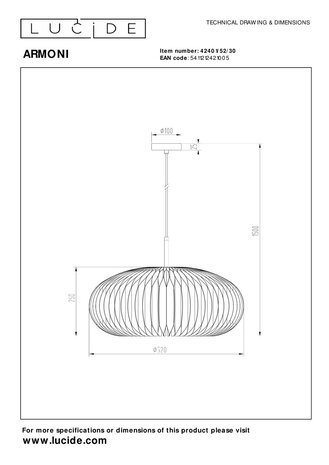 Lucide ARMONI - Hanglamp - Ø 52 cm - 1xE27 - Zwart Lucide ARMONI - Hanglamp - Ø 52 cm - 1xE27 - Zwart