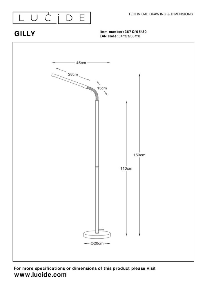 Lucide GILLY - Leeslamp - LED - 1x6W 2700K - Zwart Lucide GILLY - Leeslamp - LED - 1x6W 2700K - Zwart