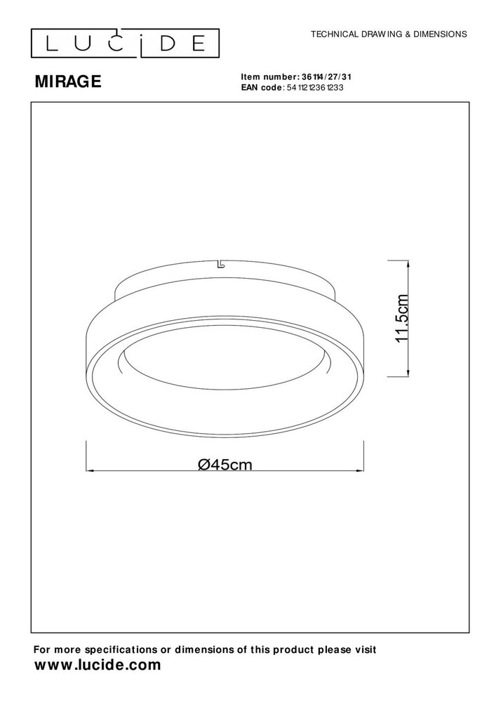 Lucide MIRAGE - Plafonnière - Ø 45 cm - LED Dimb. - 1x33W 2700K - Wit Lucide MIRAGE - Plafonnière - Ø 45 cm - LED Dimb. - 1x33W 2700K - Wit