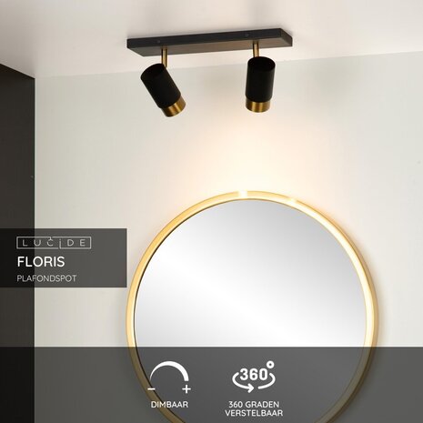 Lucide FLORIS - Plafondspot - 2xGU10 - Zwart Lucide FLORIS - Plafondspot - 2xGU10 - Zwart