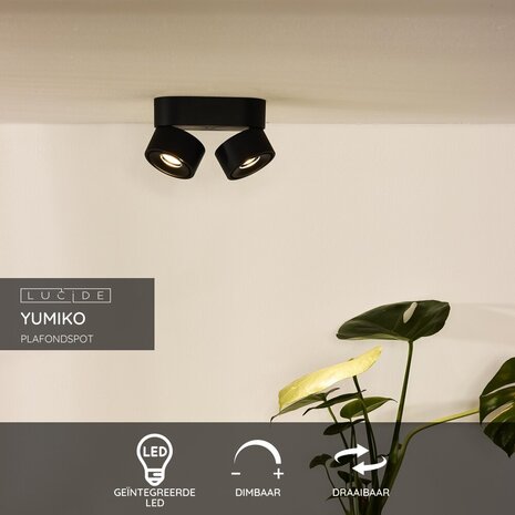 Lucide YUMIKO - Plafondspot - LED Dimb. - 2x10W 2700K - Zwart Lucide YUMIKO - Plafondspot - LED Dimb. - 2x10W 2700K - Zwart