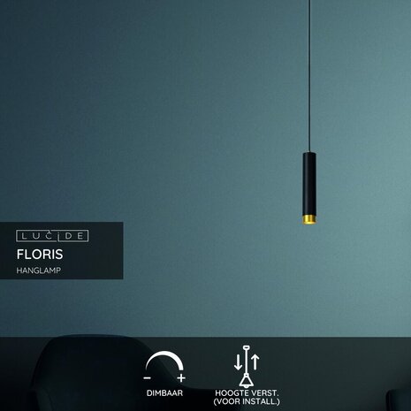 Lucide FLORIS - Hanglamp - Ø 5,9 cm - 1xGU10 (MR16) - Zwart