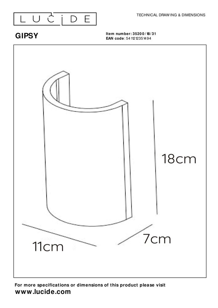 Lucide GIPSY - Wandlamp - 1xG9 - Wit