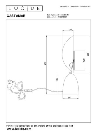 Lucide CASTAMAR - Tafellamp - Ø 25,5 cm - LED - 1x8W 2100K - Chroom Lucide CASTAMAR - Tafellamp - Ø 25,5 cm - LED - 1x8W 2100K - Chroom