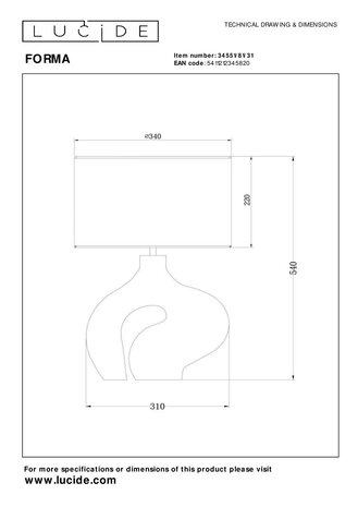 Lucide FORMA - Tafellamp - 1xE27 - Wit Lucide FORMA - Tafellamp - 1xE27 - Wit