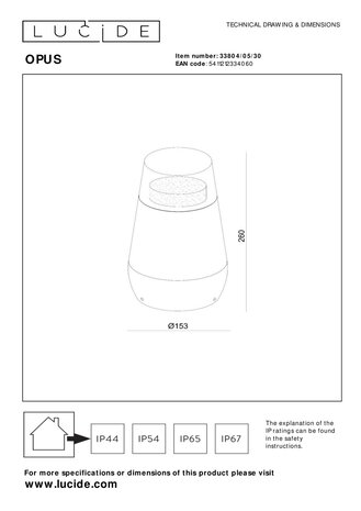 Lucide OPUS - Sokkellamp - LED - 1x9W 2700K - IP54 - Zwart