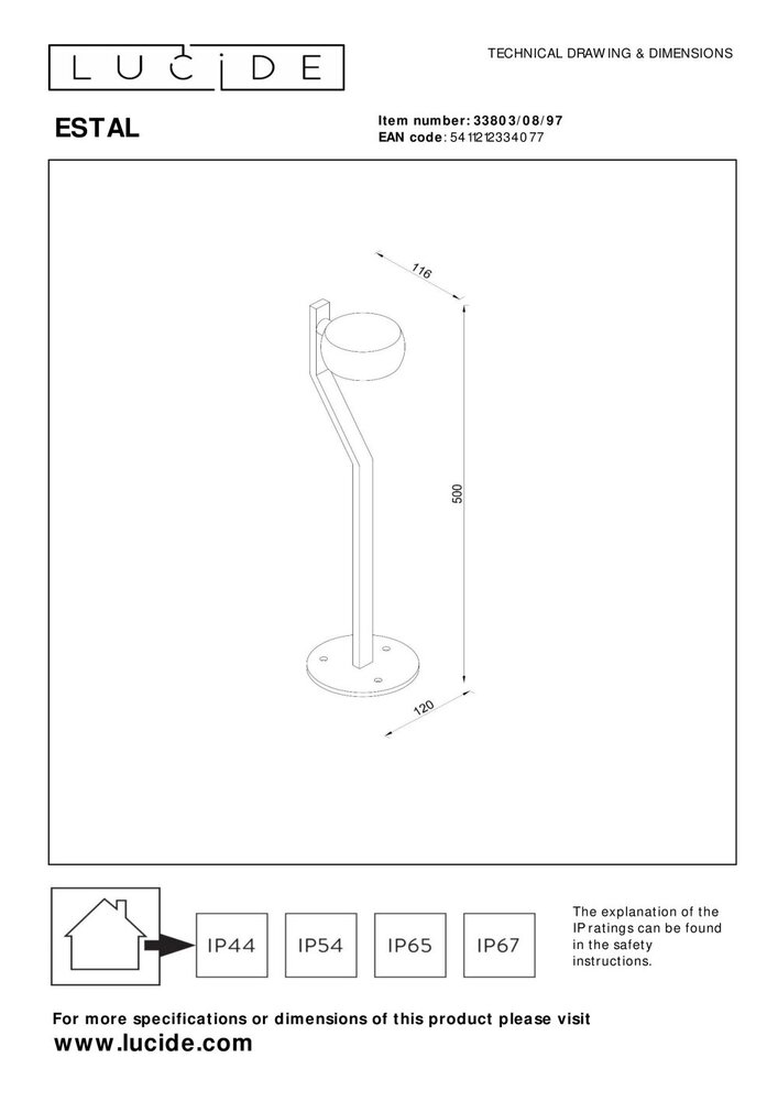 Lucide ESTAL - Sokkellamp - LED - 1x9W 2700K - IP54 - Roest bruin Lucide ESTAL - Sokkellamp - LED - 1x9W 2700K - IP54 - Roest bruin