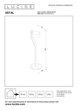 Lucide ESTAL - Sokkellamp - LED - 1x9W 2700K - IP54 - Roest bruin Lucide ESTAL - Sokkellamp - LED - 1x9W 2700K - IP54 - Roest bruin
