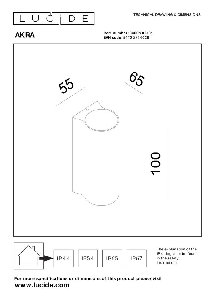 Lucide AKRA - Wandlamp Binnen/Buiten - LED - 1x6W 2700K - IP54 - Wit Lucide AKRA - Wandlamp Binnen/Buiten - LED - 1x6W 2700K - IP54 - Wit