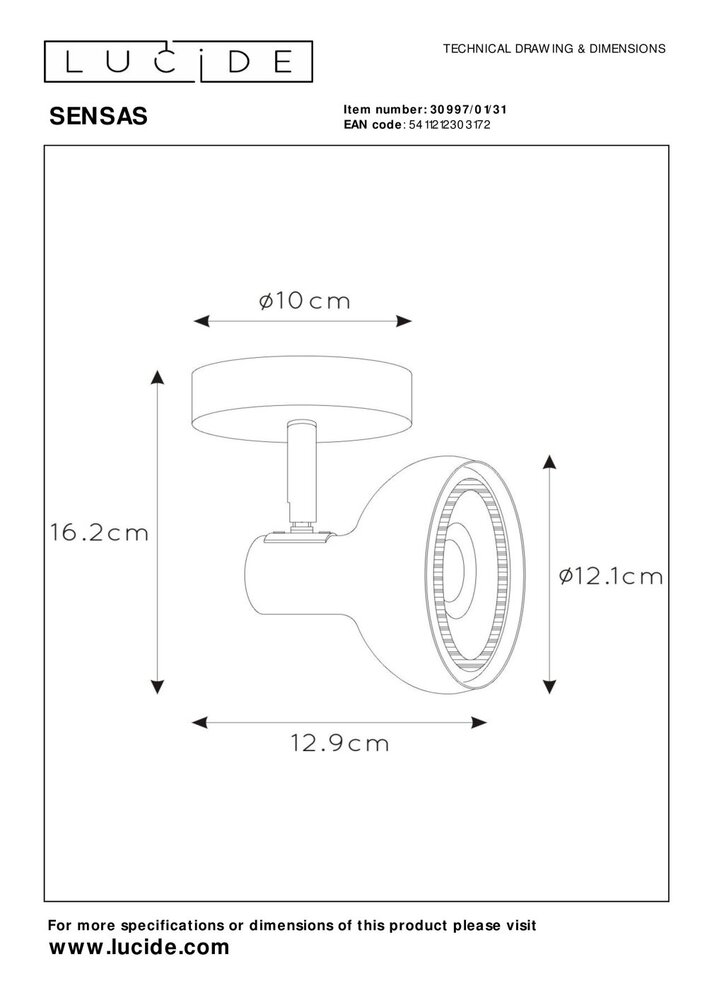 Lucide SENSAS - Plafondspot - 1xGU10 (ES111) - Wit Lucide SENSAS - Plafondspot - 1xGU10 (ES111) - Wit
