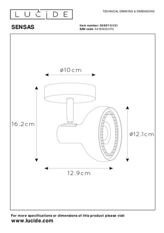 Lucide SENSAS - Plafondspot - 1xGU10 (ES111) - Wit Lucide SENSAS - Plafondspot - 1xGU10 (ES111) - Wit