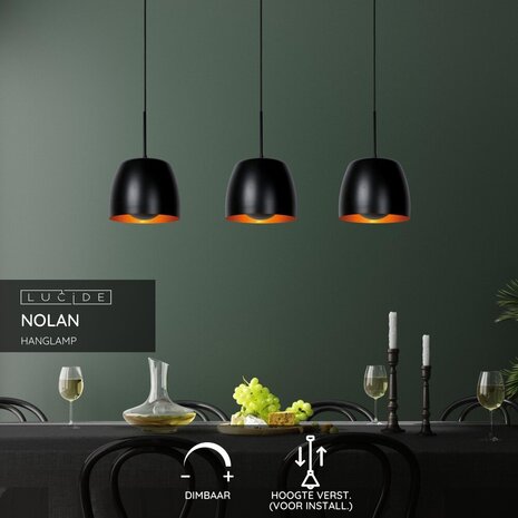 Lucide NOLAN - Hanglamp - 3xE27 - Zwart