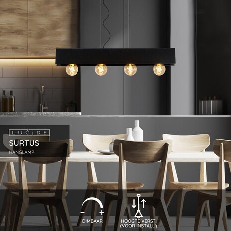 Lucide SURTUS - Hanglamp - 4xE27 - Zwart Lucide SURTUS - Hanglamp - 4xE27 - Zwart
