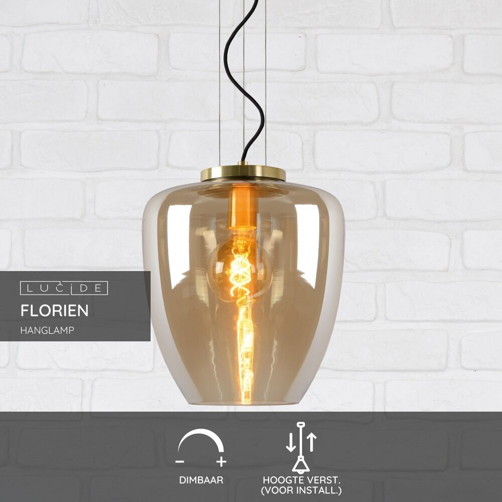 Lucide FLORIEN - Hanglamp - Ø 28 cm - 1xE27 - Amber Lucide FLORIEN - Hanglamp - Ø 28 cm - 1xE27 - Amber