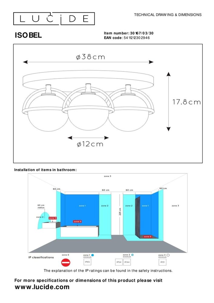 Lucide ISOBEL - Plafonnière Badkamer - Ø 38 cm - 3xG9 - IP44 - Zwart Lucide ISOBEL - Plafonnière Badkamer - Ø 38 cm - 3xG9 - IP44 - Zwart