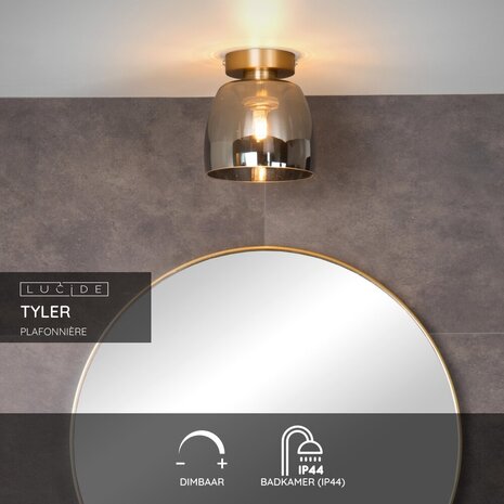 Lucide TYLER - Plafonnière Badkamer - Ø 16,1 cm - 1xG9 - IP44 - Mat Goud / Messing
