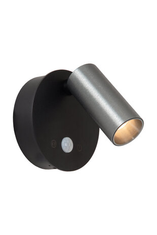 Lucide TONI - Oplaadbare Wandspot / Wandlamp - Accu/Batterij - Ø 8,1 cm - LED Dimb. - CCT - 1x2W 2700K/4000K - Bewegingssensor (uitschakelbaar) - Magnetisch - Grijs ijzer