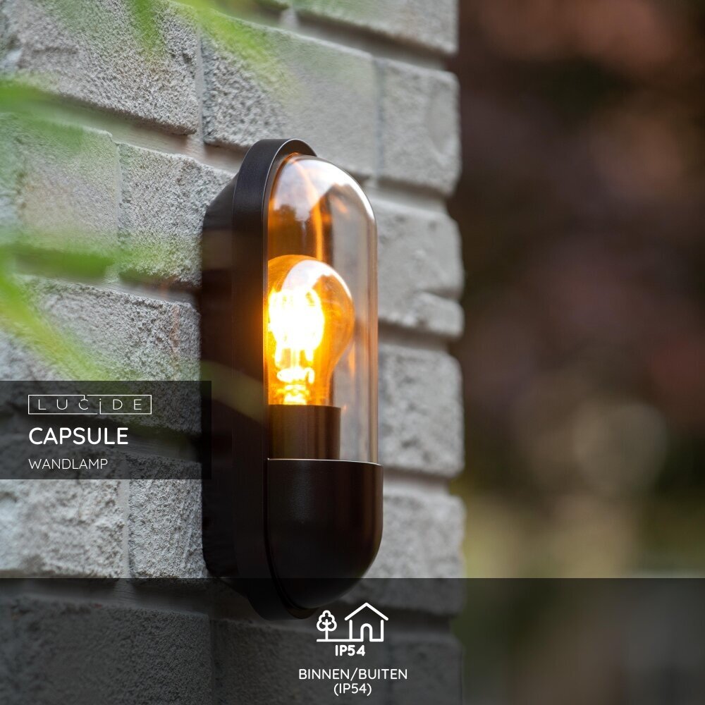 Lucide CAPSULE - Wandlamp Binnen/Buiten - 1xE27 - IP54 - Zwart Lucide CAPSULE - Wandlamp Binnen/Buiten - 1xE27 - IP54 - Zwart