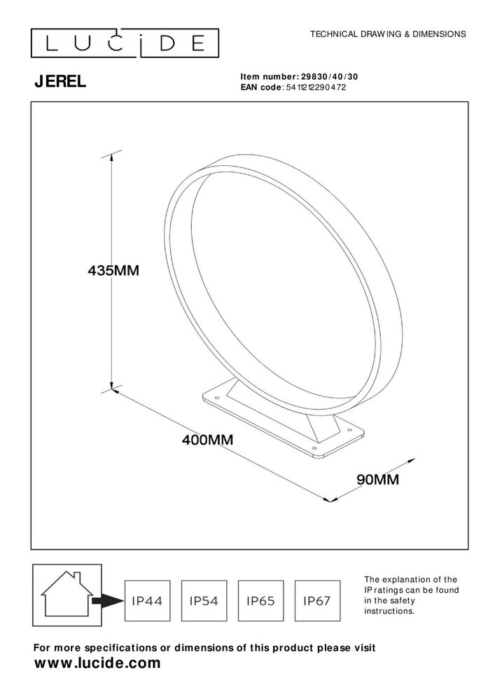 Lucide JEREL - Sokkellamp - Ø 40 cm - LED - 1x5W 3000K - IP54 - Zwart