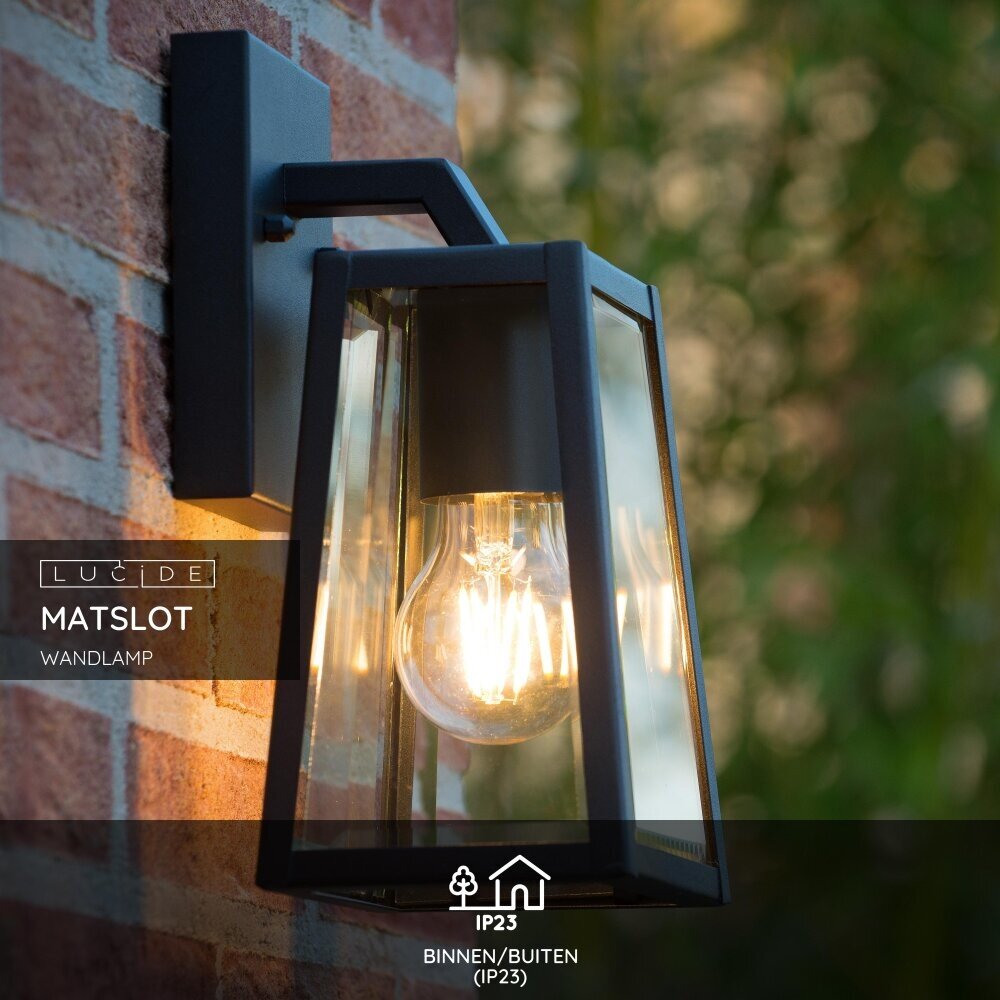 Lucide MATSLOT - Wandlamp Binnen/Buiten - 1xE27 - IP23 - Zwart Lucide MATSLOT - Wandlamp Binnen/Buiten - 1xE27 - IP23 - Zwart