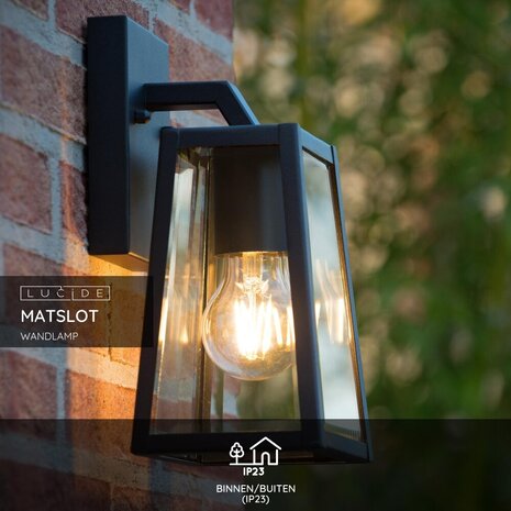 Lucide MATSLOT - Wandlamp Binnen/Buiten - 1xE27 - IP23 - Zwart Lucide MATSLOT - Wandlamp Binnen/Buiten - 1xE27 - IP23 - Zwart