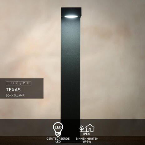 Lucide TEXAS - Sokkellamp - LED - 1x8W 3000K - IP54 - Antraciet Lucide TEXAS - Sokkellamp - LED - 1x8W 3000K - IP54 - Antraciet