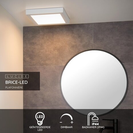 Lucide BRICE-LED - Plafonnière Badkamer - LED Dimb. - 1x30W 3000K - IP44 - Wit