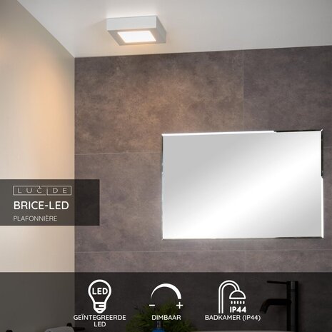 Lucide BRICE-LED - Plafonnière Badkamer - LED Dimb. - 1x15W 3000K - IP44 - Wit Lucide BRICE-LED - Plafonnière Badkamer - LED Dimb. - 1x15W 3000K - IP44 - Wit