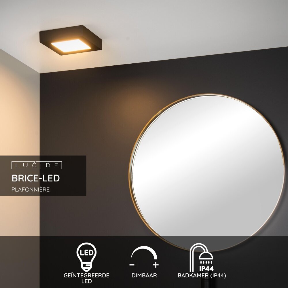 Lucide BRICE-LED - Plafonnière Badkamer - LED Dimb. - 1x15W 3000K - IP44 - Zwart Lucide BRICE-LED - Plafonnière Badkamer - LED Dimb. - 1x15W 3000K - IP44 - Zwart