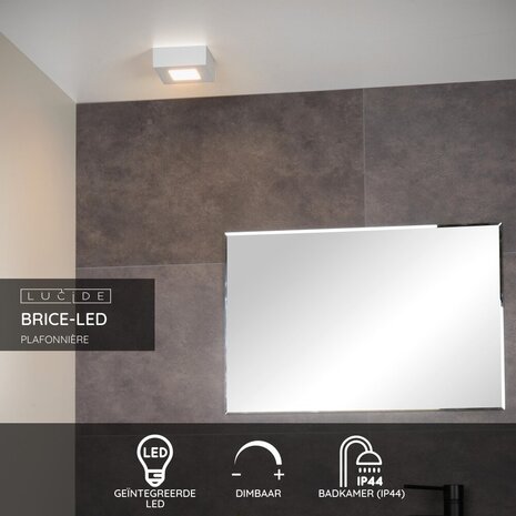 Lucide BRICE-LED - Plafonnière Badkamer - LED Dimb. - 1x8W 3000K - IP44 - Wit