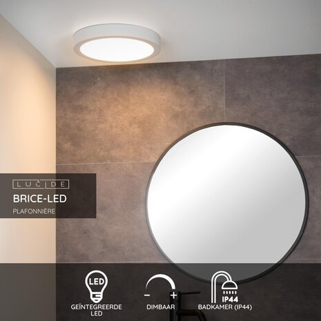 Lucide BRICE-LED - Plafonnière Badkamer - Ø 30 cm - LED Dimb. - 1x30W 3000K - IP44 - Wit Lucide BRICE-LED - Plafonnière Badkamer - Ø 30 cm - LED Dimb. - 1x30W 3000K - IP44 - Wit