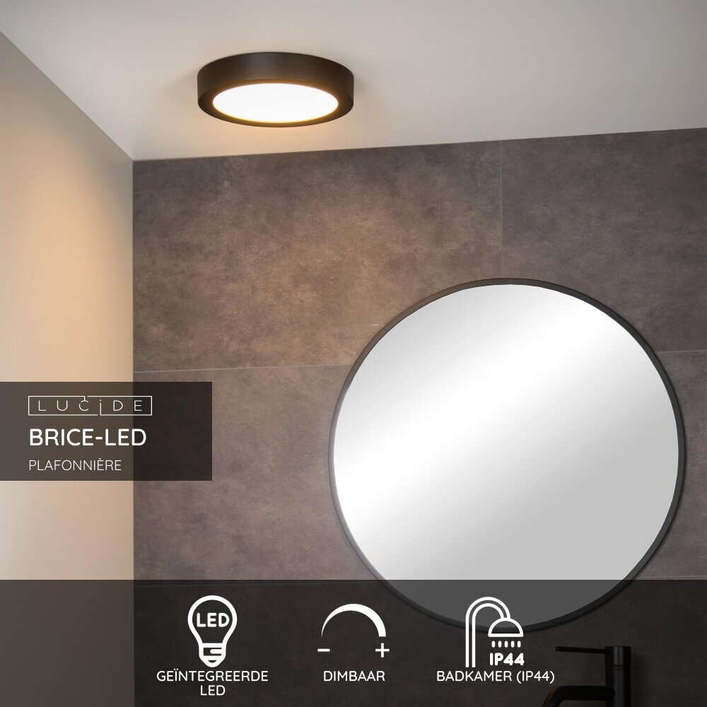 Lucide BRICE-LED - Plafonnière Badkamer - Ø 24 cm - LED Dimb. - 1x15W 3000K - IP44 - Zwart