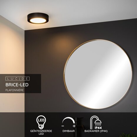 Lucide BRICE-LED - Plafonnière Badkamer - Ø 18 cm - LED Dimb. - 1x12W 3000K - IP44 - Zwart Lucide BRICE-LED - Plafonnière Badkamer - Ø 18 cm - LED Dimb. - 1x12W 3000K - IP44 - Zwart