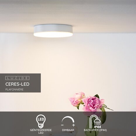 Lucide CERES-LED - Plafonnière Badkamer - Ø 21,5 cm - LED Dimb. - 1x30W 3000K - IP44 - Wit Lucide CERES-LED - Plafonnière Badkamer - Ø 21,5 cm - LED Dimb. - 1x30W 3000K - IP44 - Wit