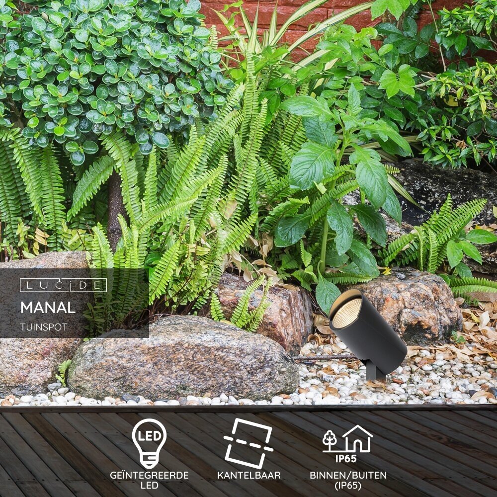 Lucide MANAL - Tuinspot - LED - 1x13W 3000K - IP65 - Antraciet