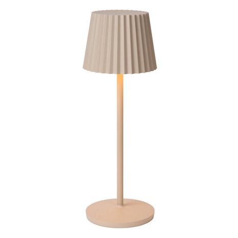Lucide JUSTINE - Oplaadbare Tafellamp Binnen/Buiten - Accu/Batterij - LED Dimb. - 1x2W 2700K - IP54 - Met draadloos oplaadstation - Beige