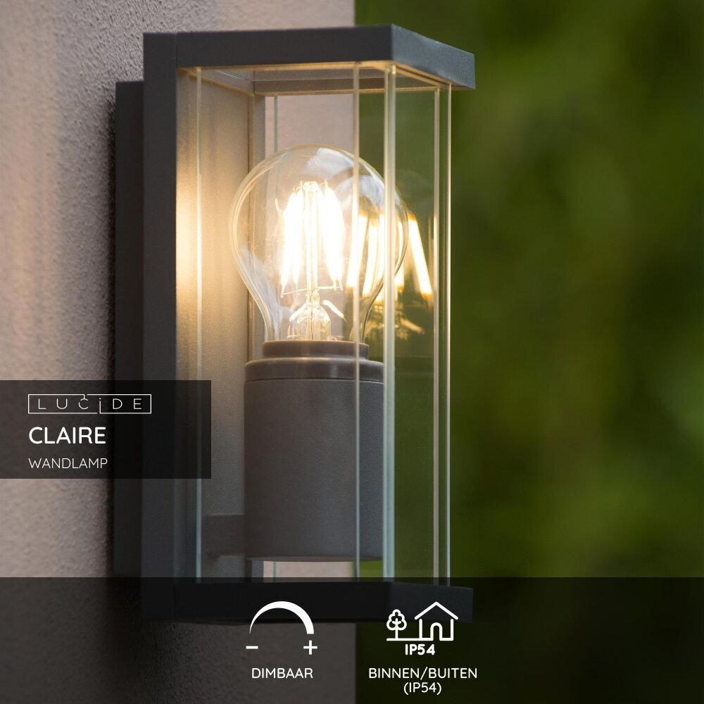 Lucide CLAIRE - Wandlamp Binnen/Buiten - 1xE27 - IP54 - Antraciet Lucide CLAIRE - Wandlamp Binnen/Buiten - 1xE27 - IP54 - Antraciet