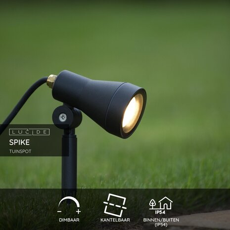 Lucide SPIKE - Tuinspot - Ø 6,5 cm - LED Dimb. - GU10 (MR16) - 1x5W 3000K - IP54 - Zwart Lucide SPIKE - Tuinspot - Ø 6,5 cm - LED Dimb. - GU10 (MR16) - 1x5W 3000K - IP54 - Zwart