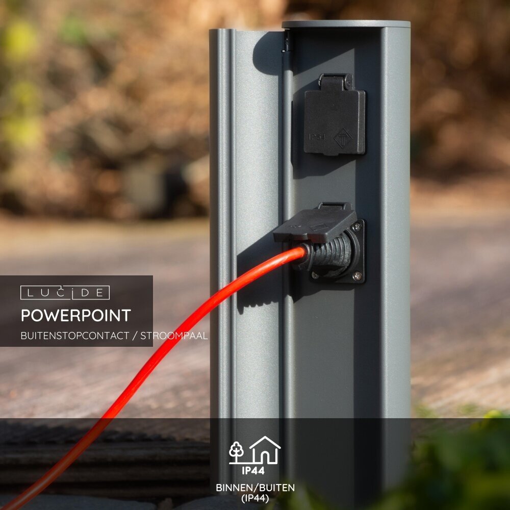 Lucide POWERPOINT - Buitenstopcontact zuil - Stopcontacten met randaarde - Type F - EUR/RUS standaard - Ø 10 cm - IP44 ? Antraciet Lucide POWERPOINT - Buitenstopcontact zuil - Stopcontacten met randaarde - Type F - EUR/RUS standaard - Ø 10 cm - IP44 ? Antraciet