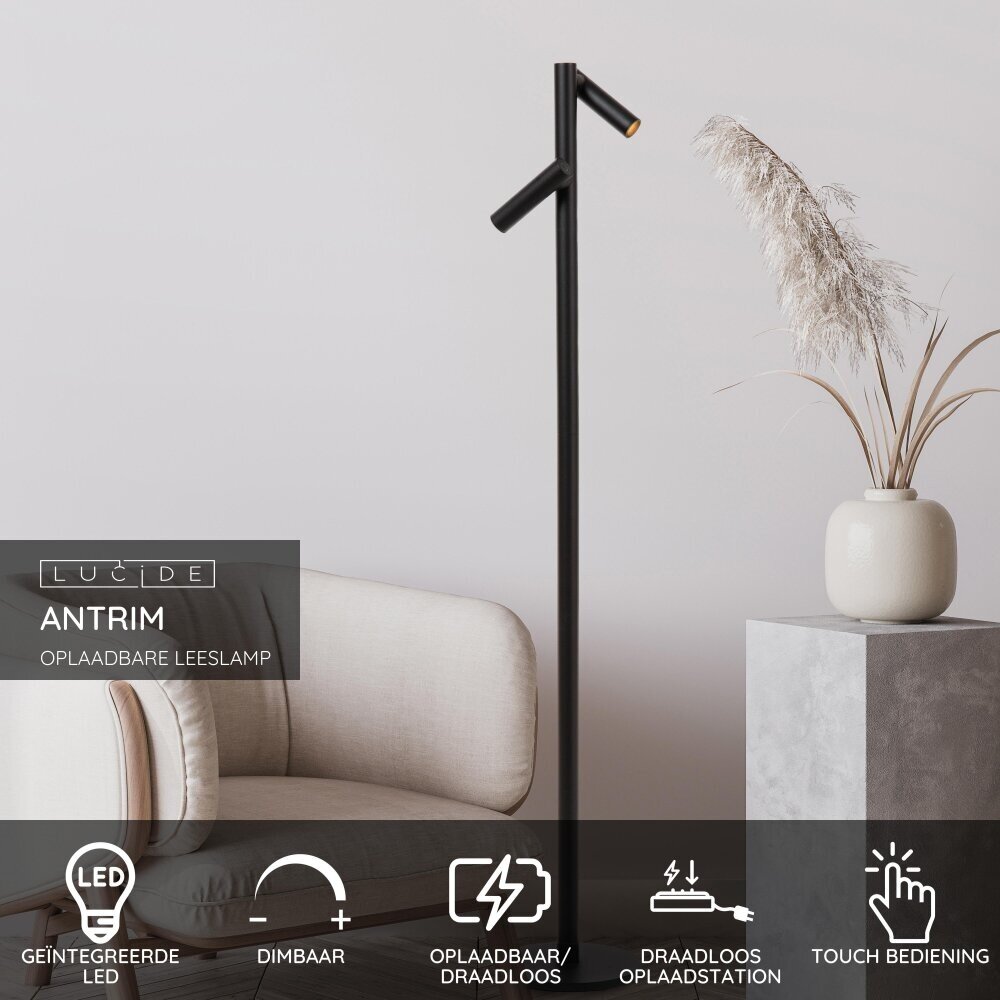 Lucide ANTRIM - Oplaadbare Leeslamp Binnen/Buiten - Accu/Batterij - LED Dimb. - 1x2,2W 2700K - IP54 - Met draadloos oplaadstation - Zwart Lucide ANTRIM - Oplaadbare Leeslamp Binnen/Buiten - Accu/Batterij - LED Dimb. - 1x2,2W 2700K - IP54 - Met draadloos oplaadstation - Zwart