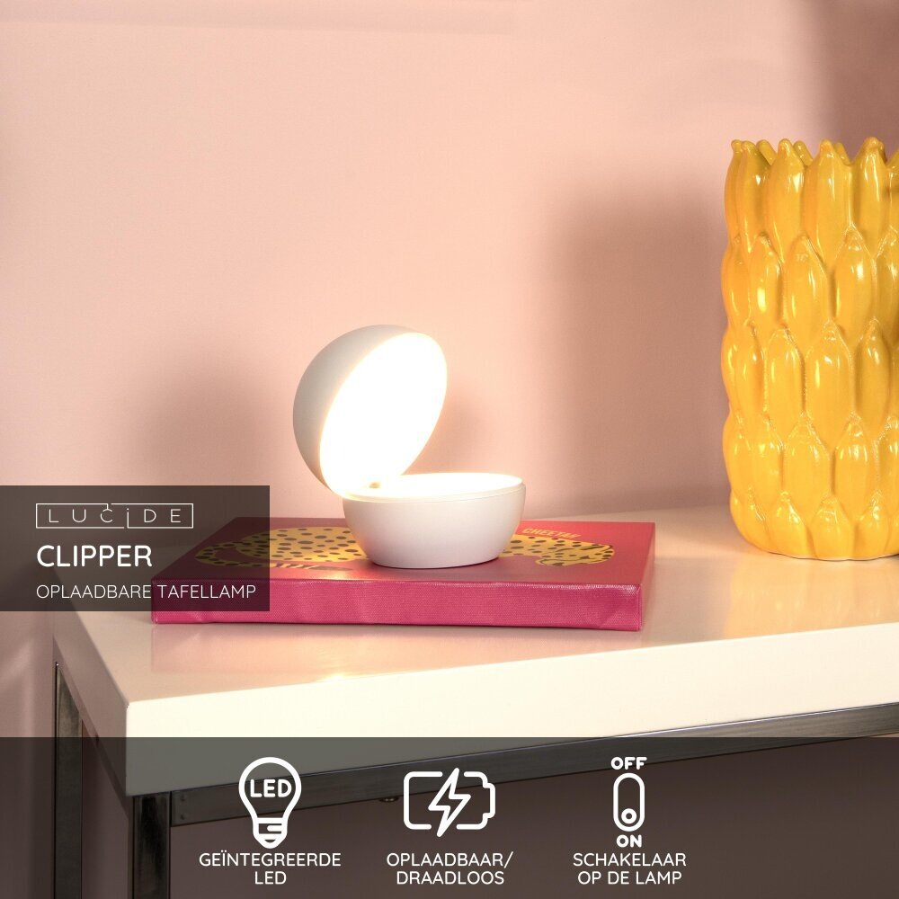 Lucide CLIPPER - Oplaadbare Tafellamp - Accu/Batterij - Ø 12 cm - LED - 1x2,2W 2700K - Wit Lucide CLIPPER - Oplaadbare Tafellamp - Accu/Batterij - Ø 12 cm - LED - 1x2,2W 2700K - Wit