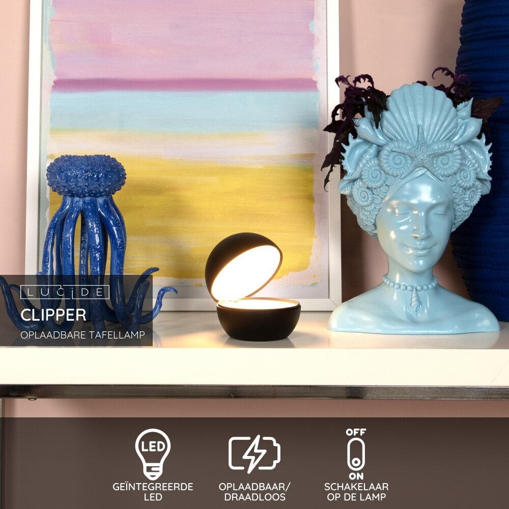 Lucide CLIPPER - Oplaadbare Tafellamp - Accu/Batterij - Ø 12 cm - LED - 1x2,2W 2700K - Zwart Lucide CLIPPER - Oplaadbare Tafellamp - Accu/Batterij - Ø 12 cm - LED - 1x2,2W 2700K - Zwart