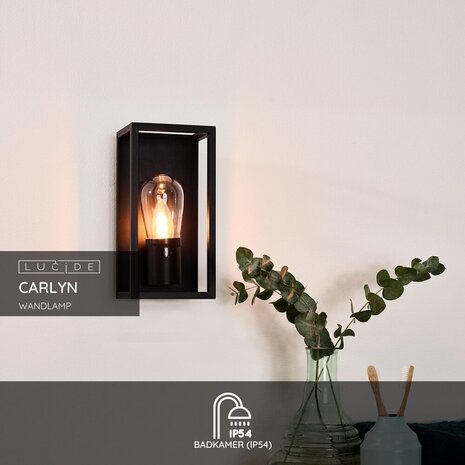 Lucide CARLYN - Wandlamp Badkamer - 1xE14 - IP54 - Zwart