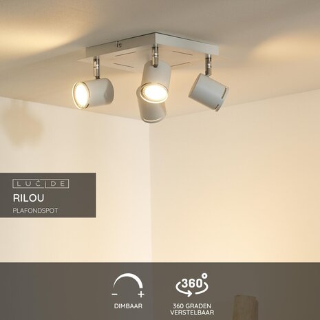 Lucide RILOU - Plafondspot - LED Dimb. - GU10 - 4x5W 3000K - Wit Lucide RILOU - Plafondspot - LED Dimb. - GU10 - 4x5W 3000K - Wit