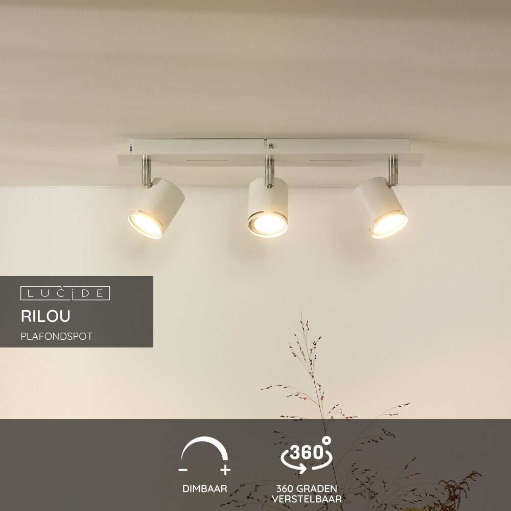 Lucide RILOU - Plafondspot - LED Dimb. - GU10 (MR16) - 3x5W 3000K - Wit Lucide RILOU - Plafondspot - LED Dimb. - GU10 (MR16) - 3x5W 3000K - Wit