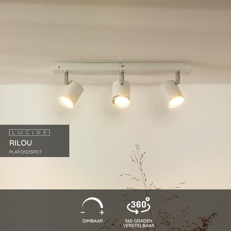 Lucide RILOU - Plafondspot - LED Dimb. - GU10 (MR16) - 3x5W 3000K - Wit Lucide RILOU - Plafondspot - LED Dimb. - GU10 (MR16) - 3x5W 3000K - Wit