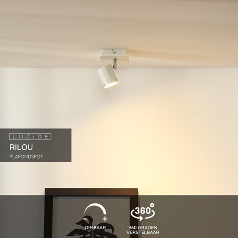 Lucide RILOU - Plafondspot - LED Dimb. - GU10 (MR16) - 1x5W 3000K - Wit Lucide RILOU - Plafondspot - LED Dimb. - GU10 (MR16) - 1x5W 3000K - Wit