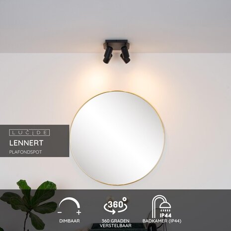 Lucide LENNERT - Plafondspot Badkamer - LED Dimb. - GU10 - 4x5W 3000K - IP44 - Zwart Lucide LENNERT - Plafondspot Badkamer - LED Dimb. - GU10 - 4x5W 3000K - IP44 - Zwart