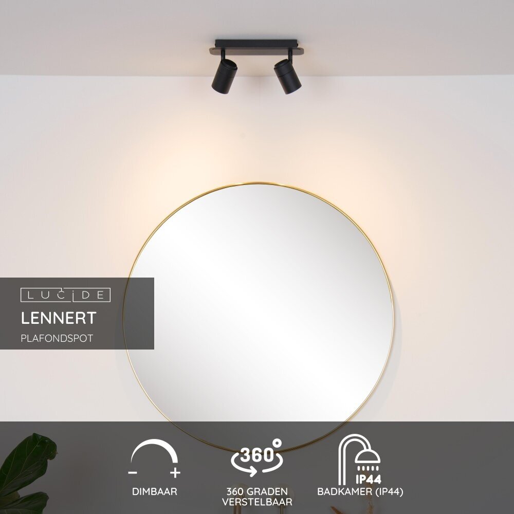 Lucide LENNERT - Plafondspot Badkamer - LED Dimb. - GU10 - 2x5W 3000K - IP44 - Zwart